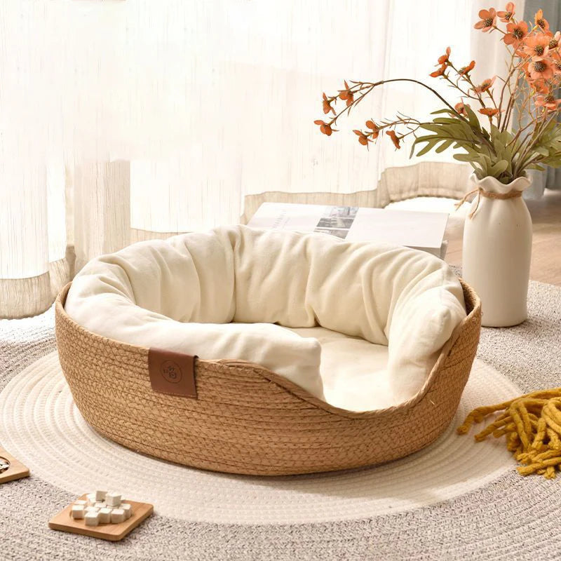 Handmade Bamboo Pet Bed with Removable Cushion