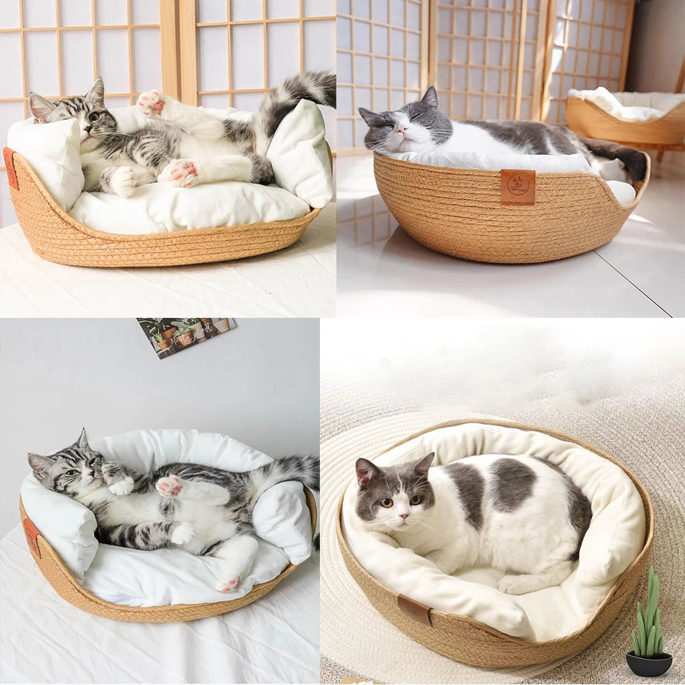 Handmade Bamboo Pet Bed with Removable Cushion