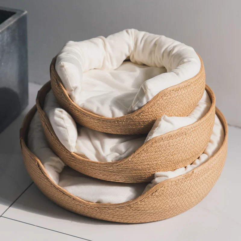 Handmade Bamboo Pet Bed with Removable Cushion