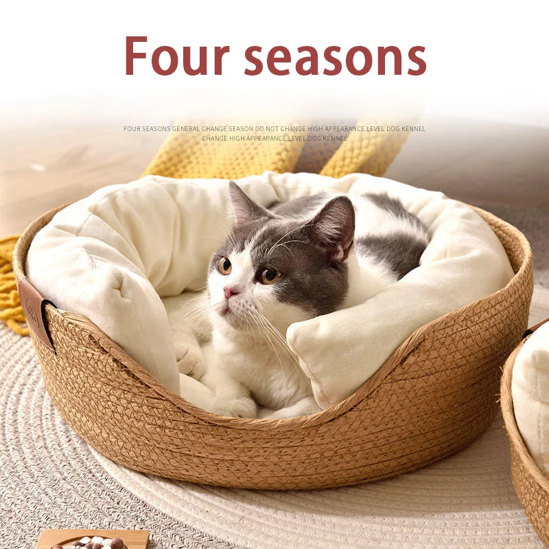 Handmade Bamboo Pet Bed with Removable Cushion